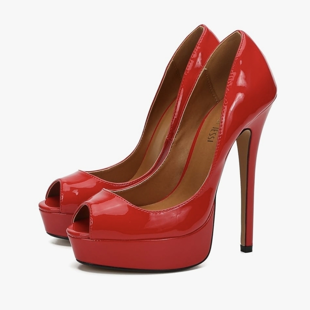 Red High Heels Peep Toe Stiletto Pumps